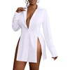 image:imageLYANER Womens Collared Deep V Neck Sexy TopsWhite