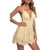 image:imageLYANER Womens Deep V Neck Sexy Mini DressBeige