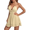 image:imageLYANER Womens Deep V Neck Sexy Mini DressBeige