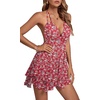 image:imageLYANER Womens Deep V Neck Sexy Mini DressBurgundy Floral Print