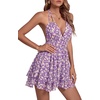 image:imageLYANER Womens Deep V Neck Sexy Mini DressFloral Purple
