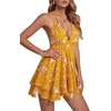 image:imageLYANER Womens Deep V Neck Sexy Mini DressFlower Yellow