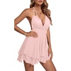 image:imageLYANER Womens Deep V Neck Sexy Mini DressLight Pink