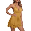 image:imageLYANER Womens Deep V Neck Sexy Mini DressPlain Ginger