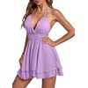 image:imageLYANER Womens Deep V Neck Sexy Mini DressPlain Light Purple