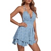 image:imageLYANER Womens Deep V Neck Sexy Mini DressWhite Floral