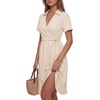 image:imageLYANER Womens Lapel Wrap V Neck Midi DressBeige