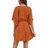 image:imageLYANER Womens Satin V Neck Twist Ruffle Flowy Swing Short Sleeve Elegant Mini DressBaby Dark Orange