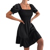 image:imageLYANER Womens Smocked Casual Mini DressBlack