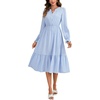 image:imageLYANER Womens Striped Ruffle Tiered Long Sleeve V Neck Ruched Button Elegant Midi DressAzure