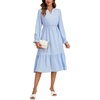 image:imageLYANER Womens Striped Ruffle Tiered Long Sleeve V Neck Ruched Button Elegant Midi DressAzure