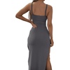 image:imageLYANER Womens Tie Knot Cut Out Sexy Maxi DressDark Gray