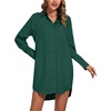 image:imageLYANER Womens V Neck Dressy Shirt DressPure Dark Green