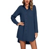 image:imageLYANER Womens V Neck Dressy Shirt DressPure Navy Blue