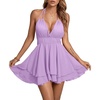image:imageLYANER Womens Deep V Neck Sexy Mini DressPlain Light Purple