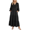 image:imageLYANER Womens Smocked Casual Long Dress with PocketsBlack