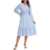 image:imageLYANER Womens Striped Ruffle Tiered Long Sleeve V Neck Ruched Button Elegant Midi DressAzure