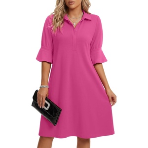 image:imageLYANER Womens Collar V Neck Casaul Midi Dress with PocketsRose