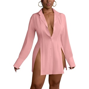 image:imageLYANER Womens Collared Deep V Neck Sexy TopsLight Pink