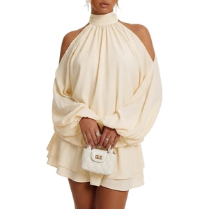 image:imageLYANER Womens Halter Cold Shoulder Party Mini DressLight Yellow