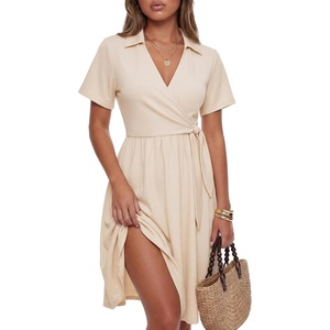 image:imageLYANER Womens Lapel Wrap V Neck Midi DressBeige