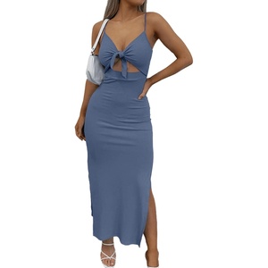 image:imageLYANER Womens Tie Knot Cut Out Sexy Maxi DressGrayish Blue