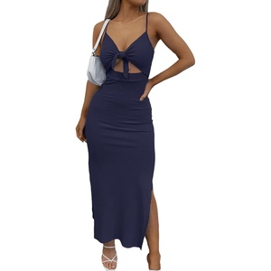image:imageLYANER Womens Tie Knot Cut Out Sexy Maxi DressNavy