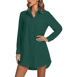 image:imageLYANER Womens V Neck Dressy Shirt DressPure Dark Green