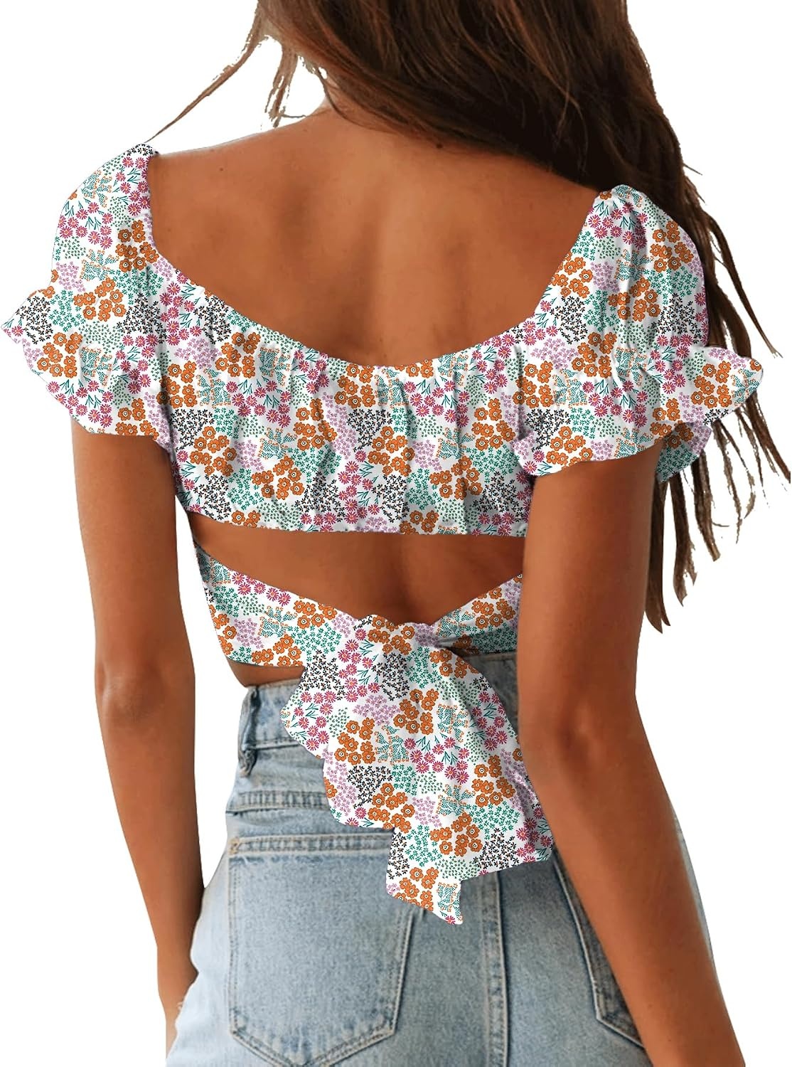 image:imageLYANER Womens Puff Short Sleeve Y2k Crop TopFloral Multicolored