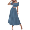 image:imageLYANER Womens 2 Pcs Outfits Wrap Tie Short Sleeve Crop Top Ruffle Maxi Skirt SetBlue