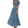 image:imageLYANER Womens 2 Pcs Outfits Wrap Tie Short Sleeve Crop Top Ruffle Maxi Skirt SetBlue