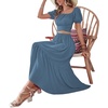 image:imageLYANER Womens 2 Pcs Outfits Wrap Tie Short Sleeve Crop Top Ruffle Maxi Skirt SetBlue