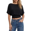 image:imageLYANER Womens Boat Neck Short Sleeve Cinched Waist Trendy Crop Top ShirtsBlack