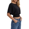 image:imageLYANER Womens Boat Neck Short Sleeve Cinched Waist Trendy Crop Top ShirtsBlack