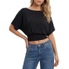 image:imageLYANER Womens Boat Neck Short Sleeve Cinched Waist Trendy Crop Top ShirtsBlack