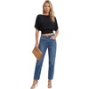 image:imageLYANER Womens Boat Neck Short Sleeve Cinched Waist Trendy Crop Top ShirtsBlack