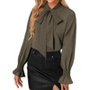 image:imageLYANER Womens Bow Tie Neck Business Work BlouseArmy Green