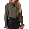 image:imageLYANER Womens Bow Tie Neck Business Work BlouseArmy Green