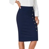 image:imageLYANER Womens Button Stretch Casual Pencil SkirtNavy Blue
