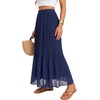 image:imageLYANER Womens Chiffon Pleated Elastic High Waisted Flowy A Line Layered Vacation Long SkirtsDark Blue