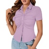 image:imageLYANER Womens Collar V Neck Business Casual TopsLight Purple