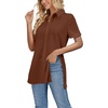image:imageLYANER Womens Collar V Neck Split Hem BlouseDark Brown