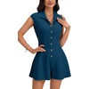 image:imageLYANER Womens Collared V Neck Button Down Cap Sleeve Sexy Rompers JumpsuitsTeal