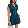 image:imageLYANER Womens Collared V Neck Button Down Cap Sleeve Sexy Rompers JumpsuitsTeal