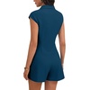 image:imageLYANER Womens Collared V Neck Button Down Cap Sleeve Sexy Rompers JumpsuitsTeal