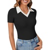 image:imageLYANER Womens Collared V Neck Work Polo ShirtsContrast Black