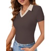 image:imageLYANER Womens Collared V Neck Work Polo ShirtsContrast Chocolate
