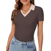 image:imageLYANER Womens Collared V Neck Work Polo ShirtsContrast Chocolate