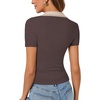 image:imageLYANER Womens Collared V Neck Work Polo ShirtsContrast Chocolate