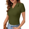 image:imageLYANER Womens Collared V Neck Work Polo ShirtsSolid Army Green